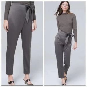 White House Black Market Bow-Belt Satin Tapered Ankle Pants gray slacks 6 WHBM